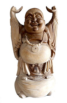 Stor Happy Buddha Staty i Trä