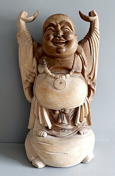 Stor Happy Buddha Staty i Trä