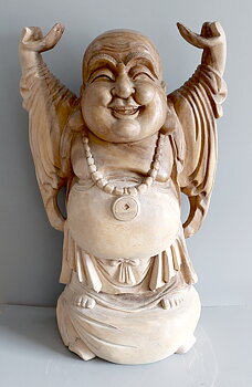 Stor Happy Buddha Staty i Trä