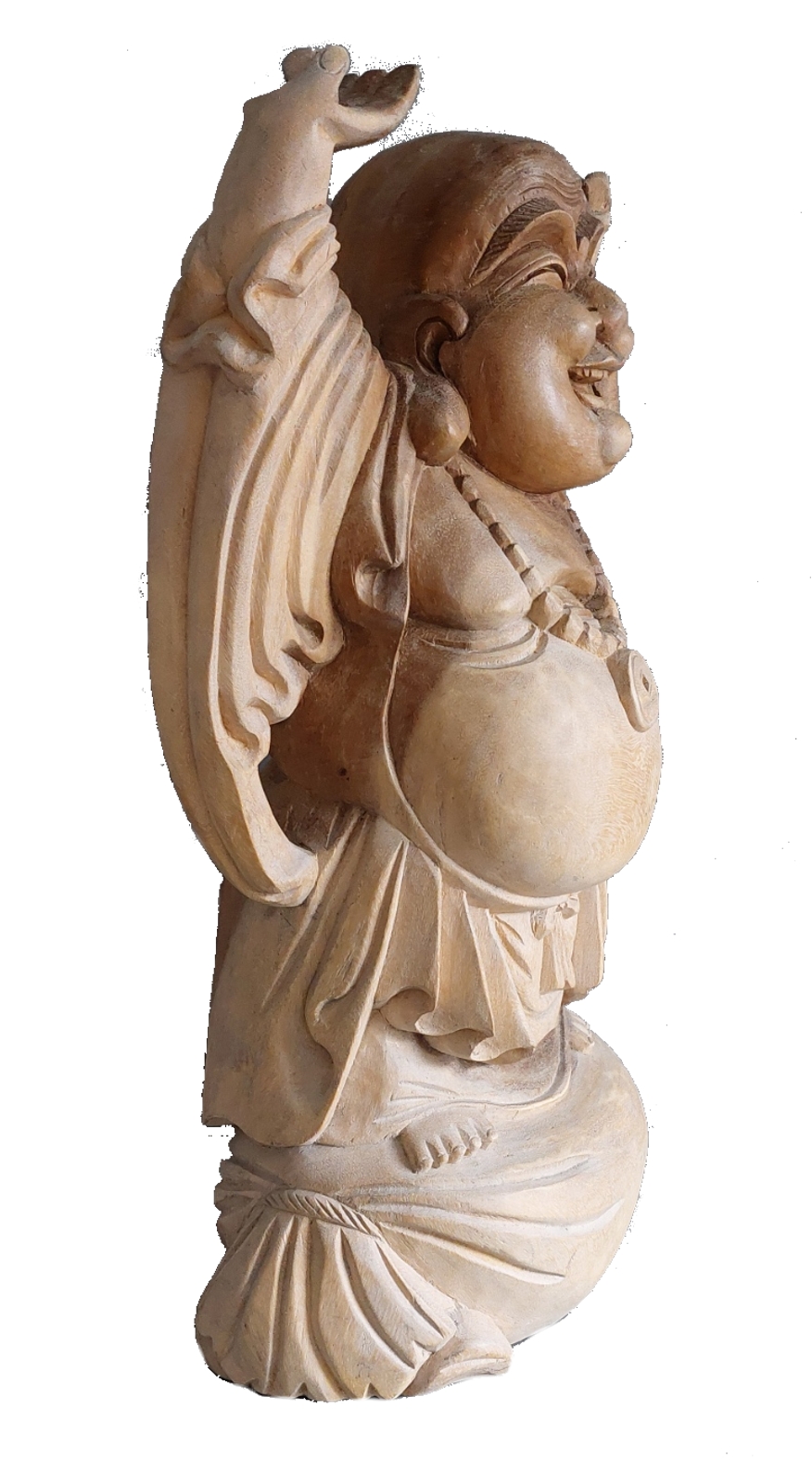 Stor Happy Buddha Staty i Trä