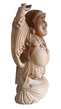 Stor Happy Buddha Staty i Trä