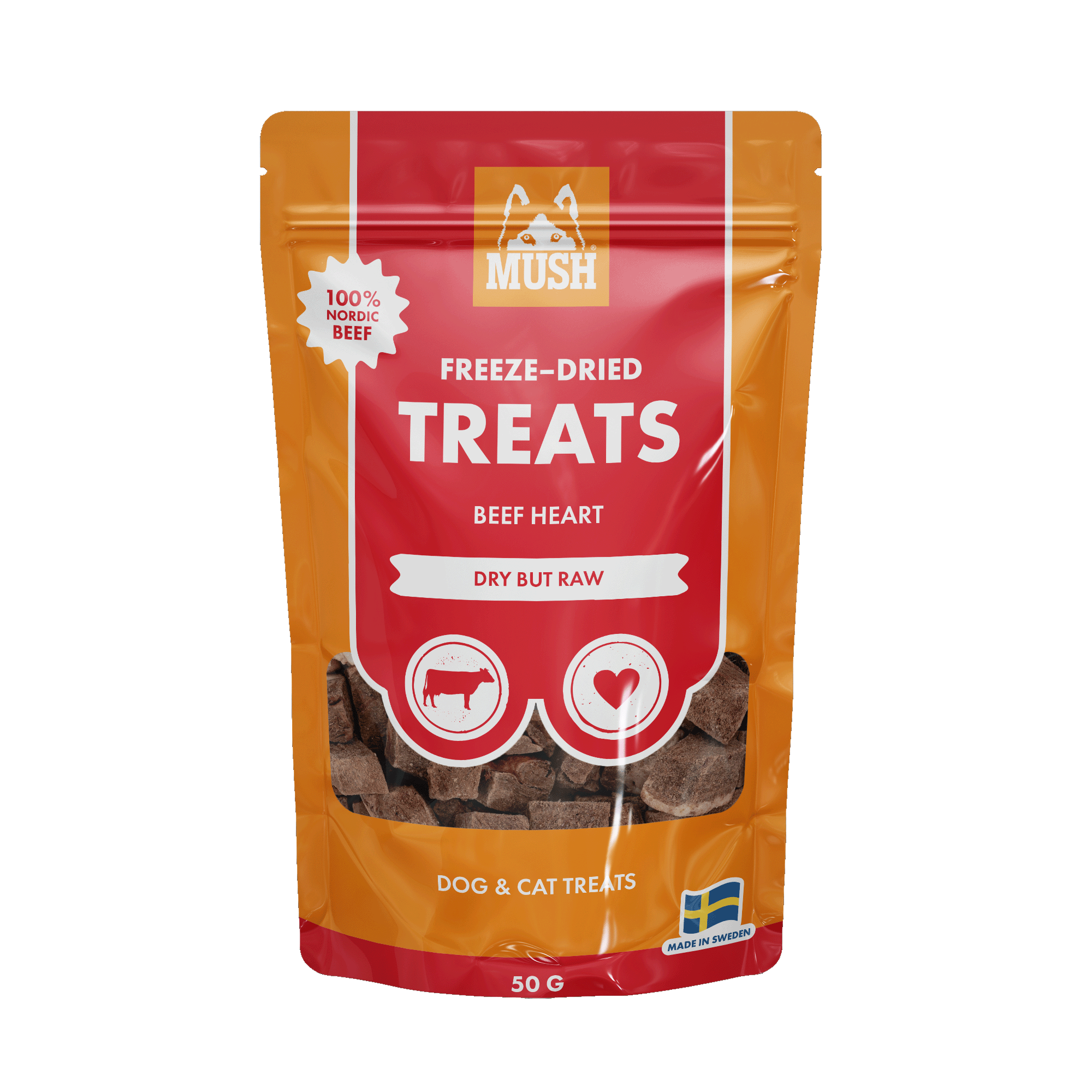 MUSH Treats Frystorkat Nöthjärta Hund- och Kattgodis - 50 g