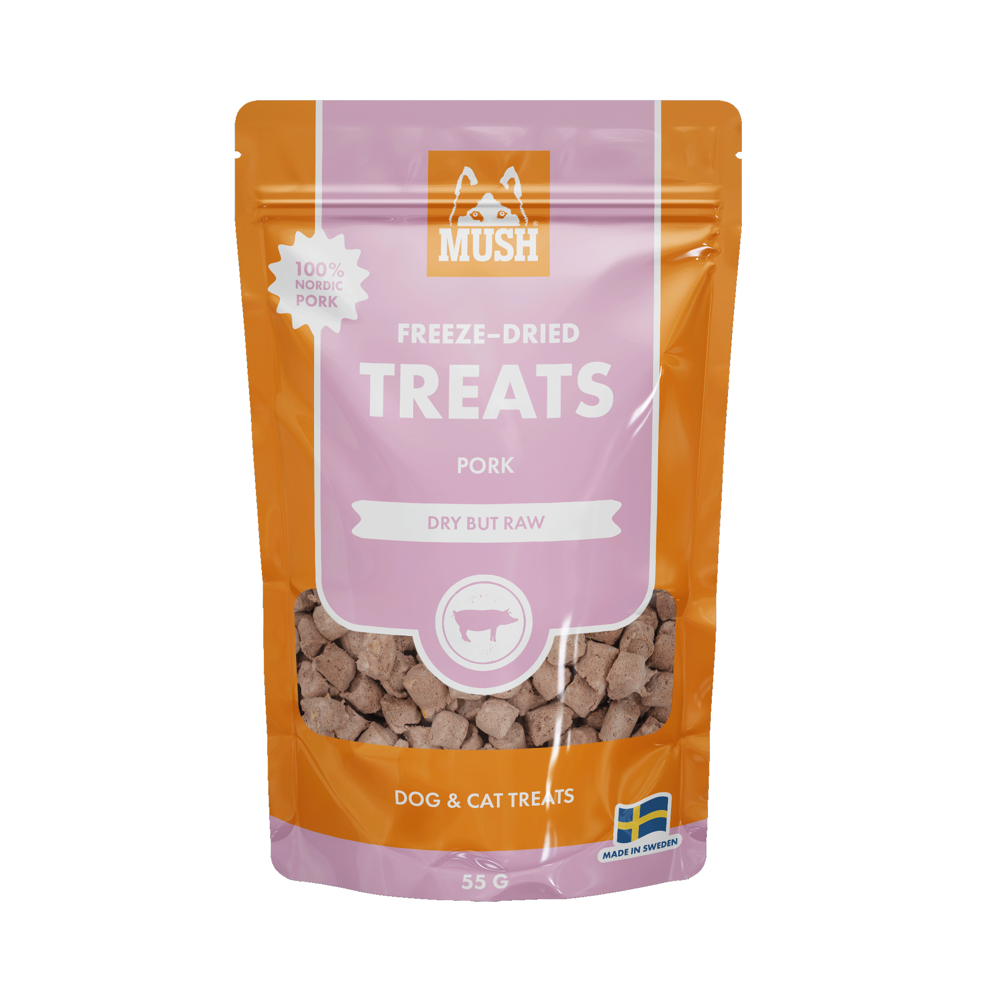 MUSH Treats Frystorkad Gris Hund- och Kattgodis - 55 g