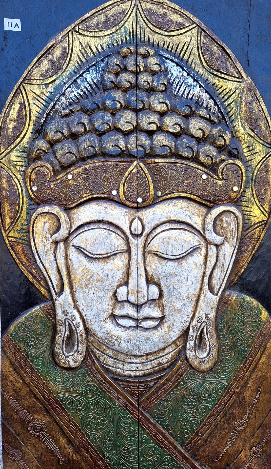 Tavla i trä / Väggdekoration - Buddha, Vit/Guld