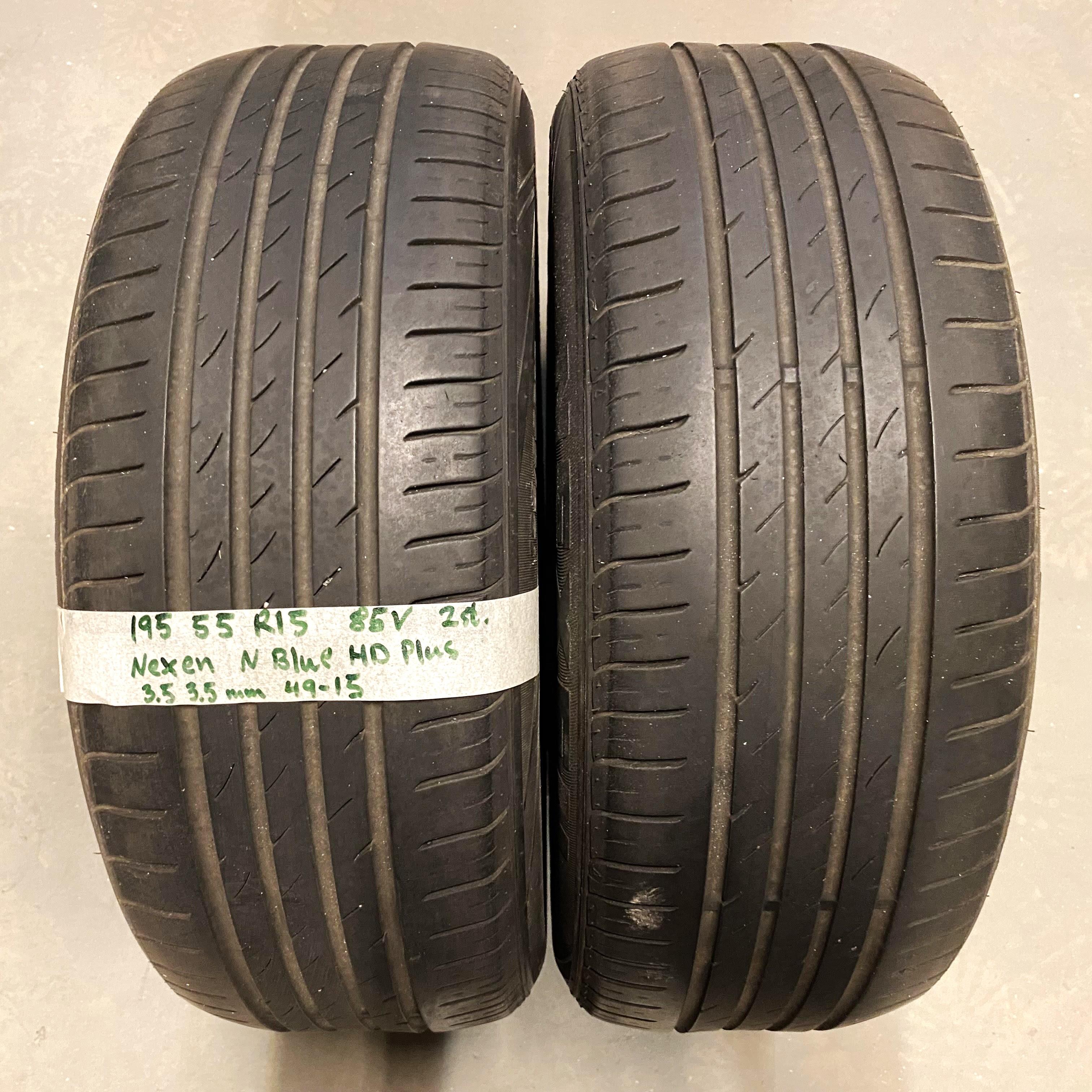 15" BEGAGNADE SOMMARDÄCK | 2 st 195/55 R15 85V Nexen N Blue HD Plus | V49-15 | 3.5|3.5 mm | X-4