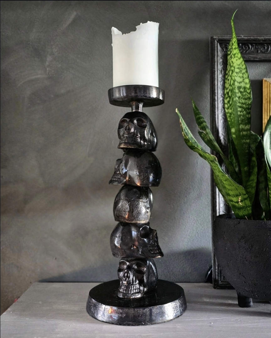 Blockljusstake Metall - Skull 37 cm