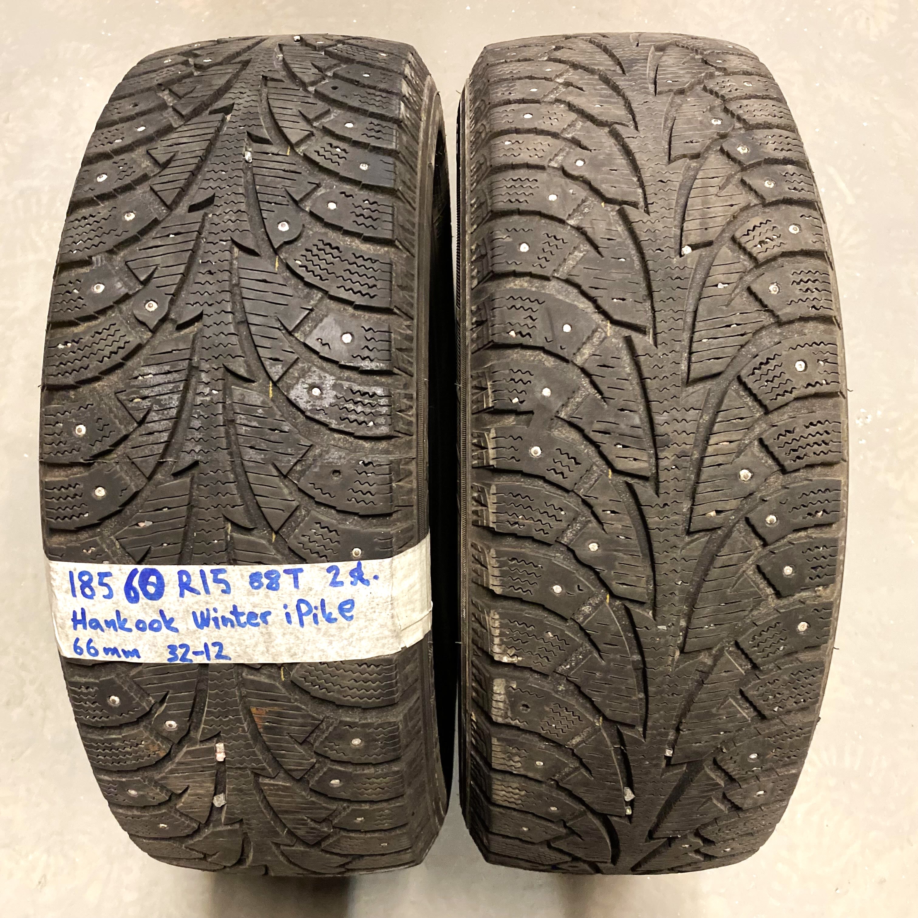 15" BEGAGNADE VINTERDÄCK DUBB | 2 st 185/60 R15 88T Hankook Winter iPike | V32-12 | 6|6 mm | E-3