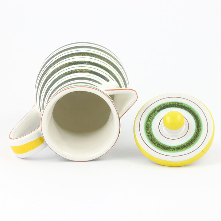 Stig Lindberg (1950s) Faience Pitcher with Green/Yellow Decor #98 18 cm