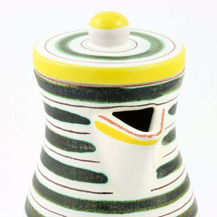 Stig Lindberg (1950s) Faience Pitcher with Green/Yellow Decor #98 18 cm