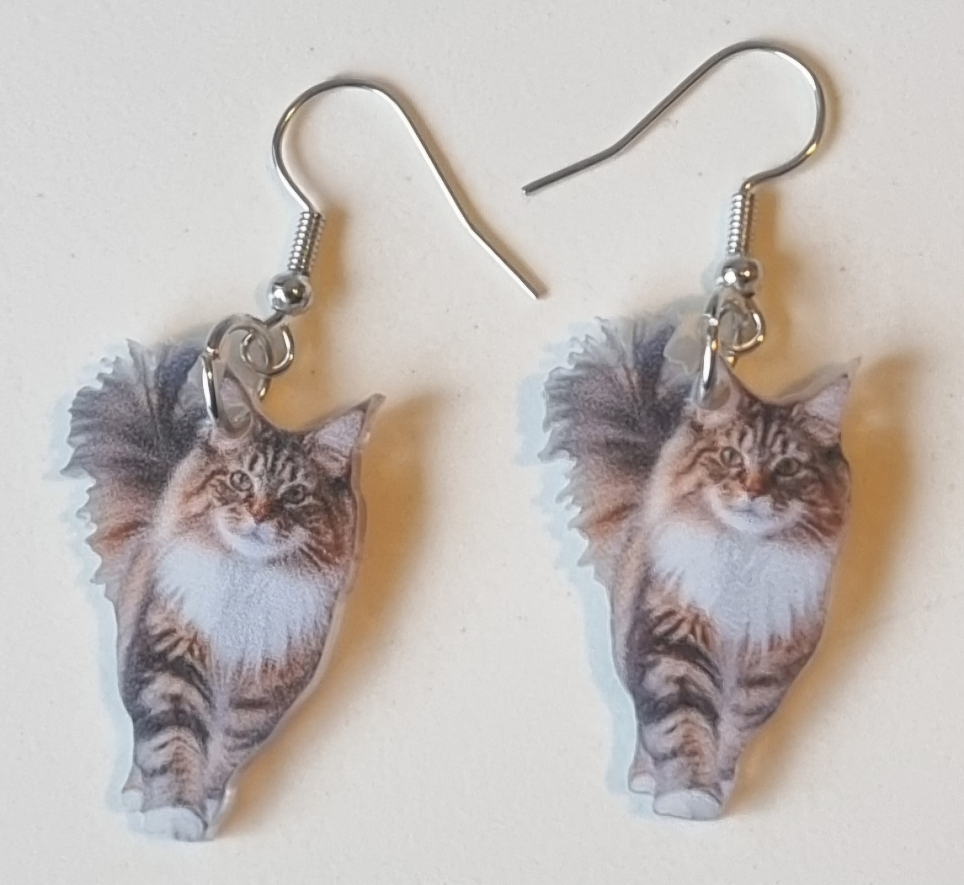 Örhänge  "Katt, Tabby med vita tecken."  FRAKTFRITT