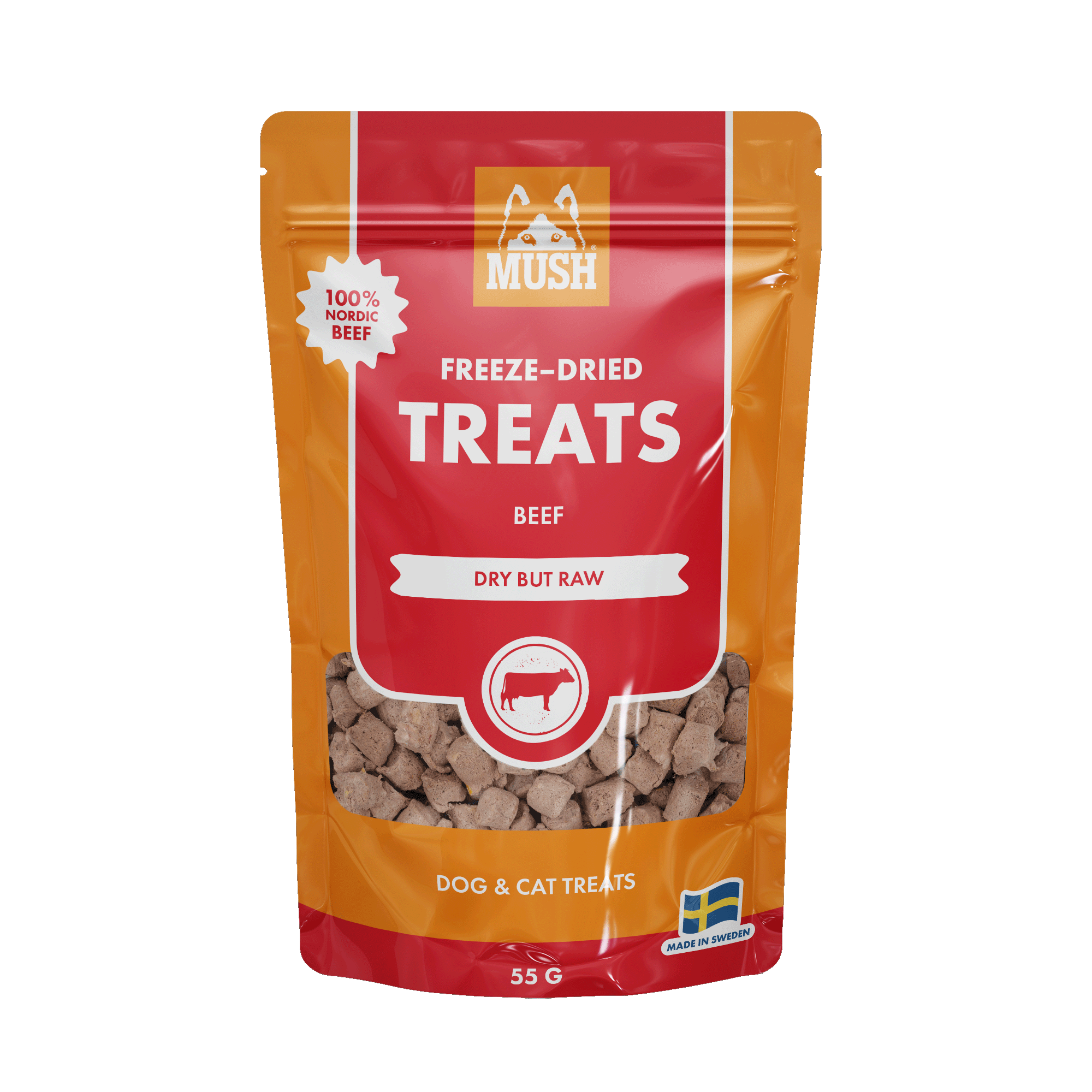 MUSH Treats Frystorkad Nöt Hund- och Kattgodis - 55 g