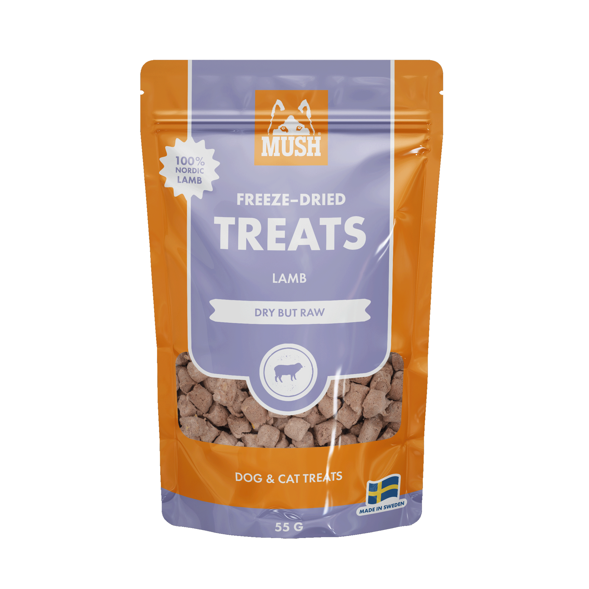 MUSH Treats Frystorkad Lamm Hund- och Kattgodis - 55 g