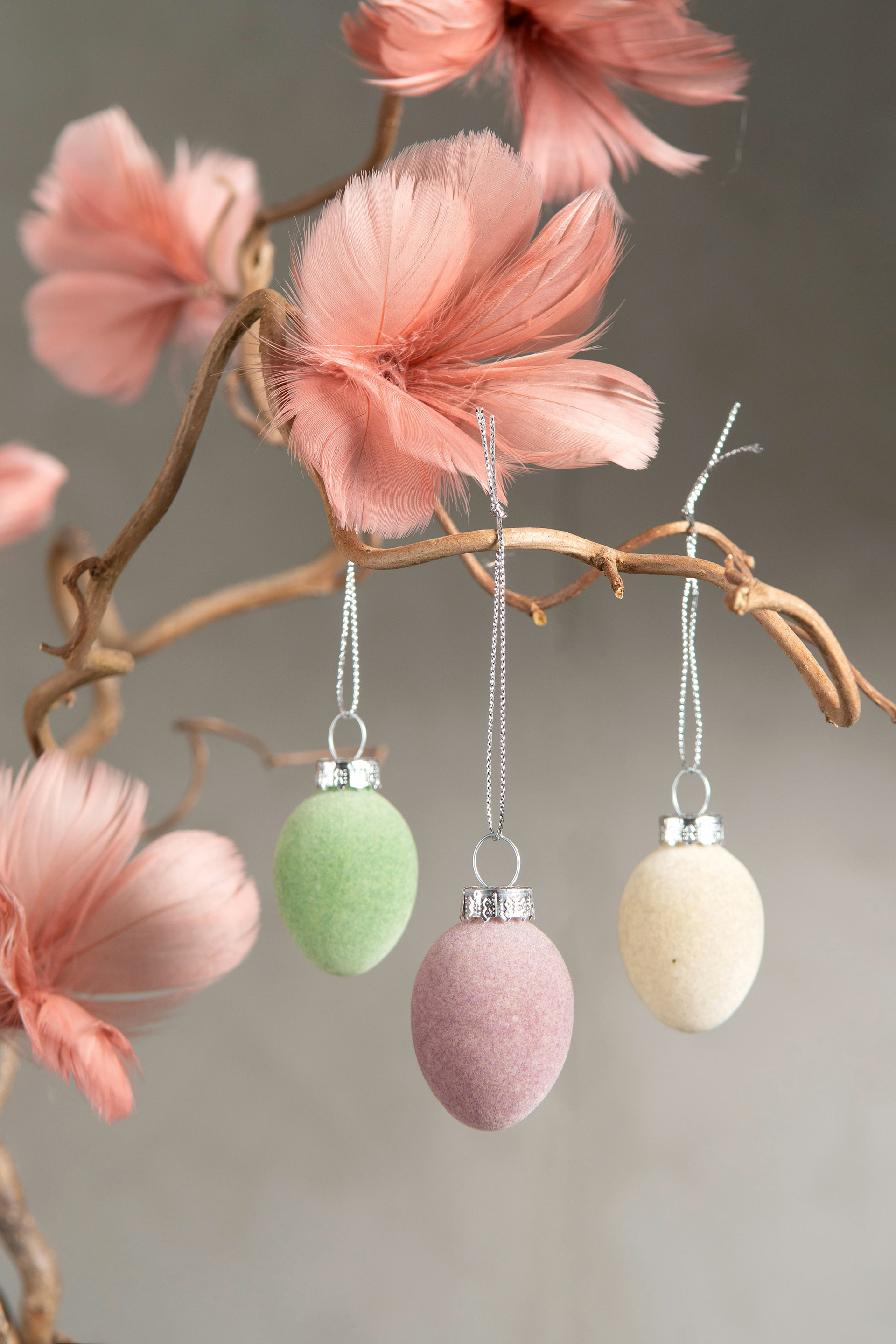 Glass eggs with hangers - Velvet - Natural/Pastel - 9-pack