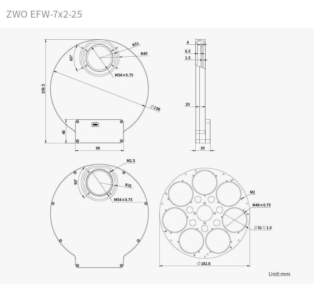 ZWO FILTERHJUL - 7X2" FILTER - 8