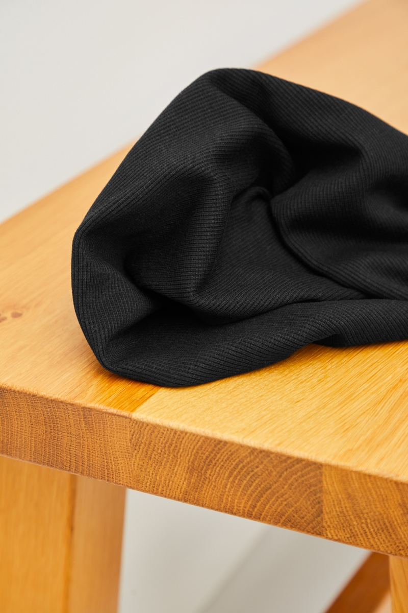 RIBBED CUFF/JERSEY - BLACK