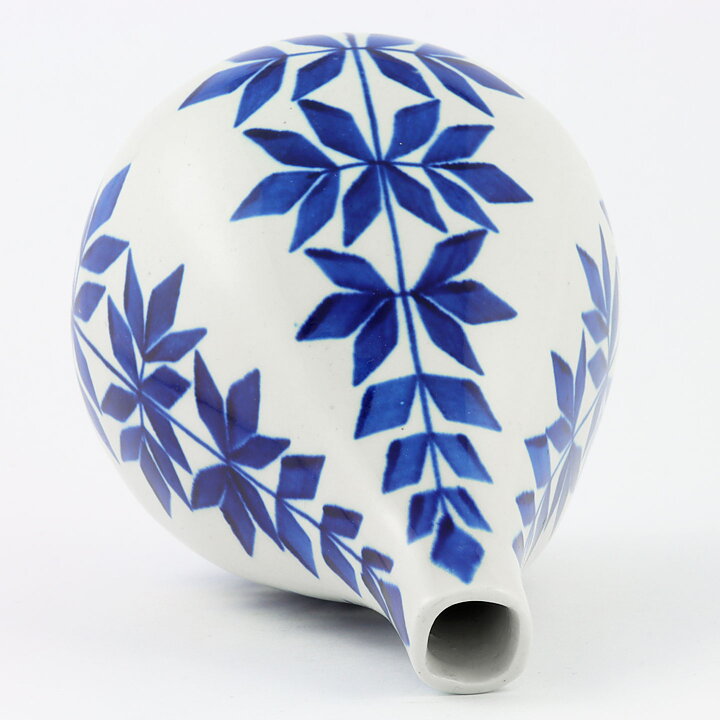 Karin Björquist (Indigo 1952) Drop Vase with Blue Leaf Decor 18 cm (2)