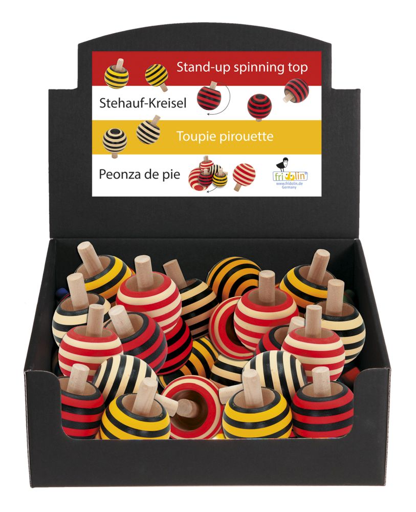 Träsnurror, Tippetoppar, Bordsdisplay med 32 st.