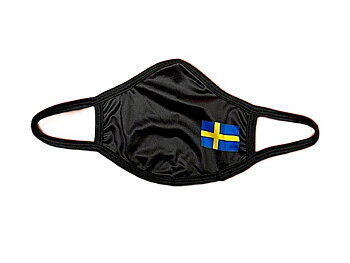 Gesichtsmaske und Atemschutzmaske aus Stoff mit Schwedenflagge.