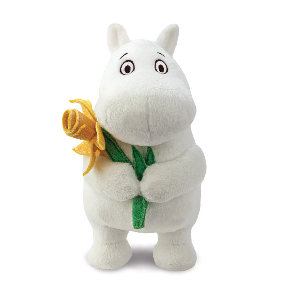 Moomintroll Cuddly Toy - Holding a daffodil - 18 cm