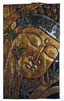Tavla i trä / Väggdekoration - Buddha med bambu