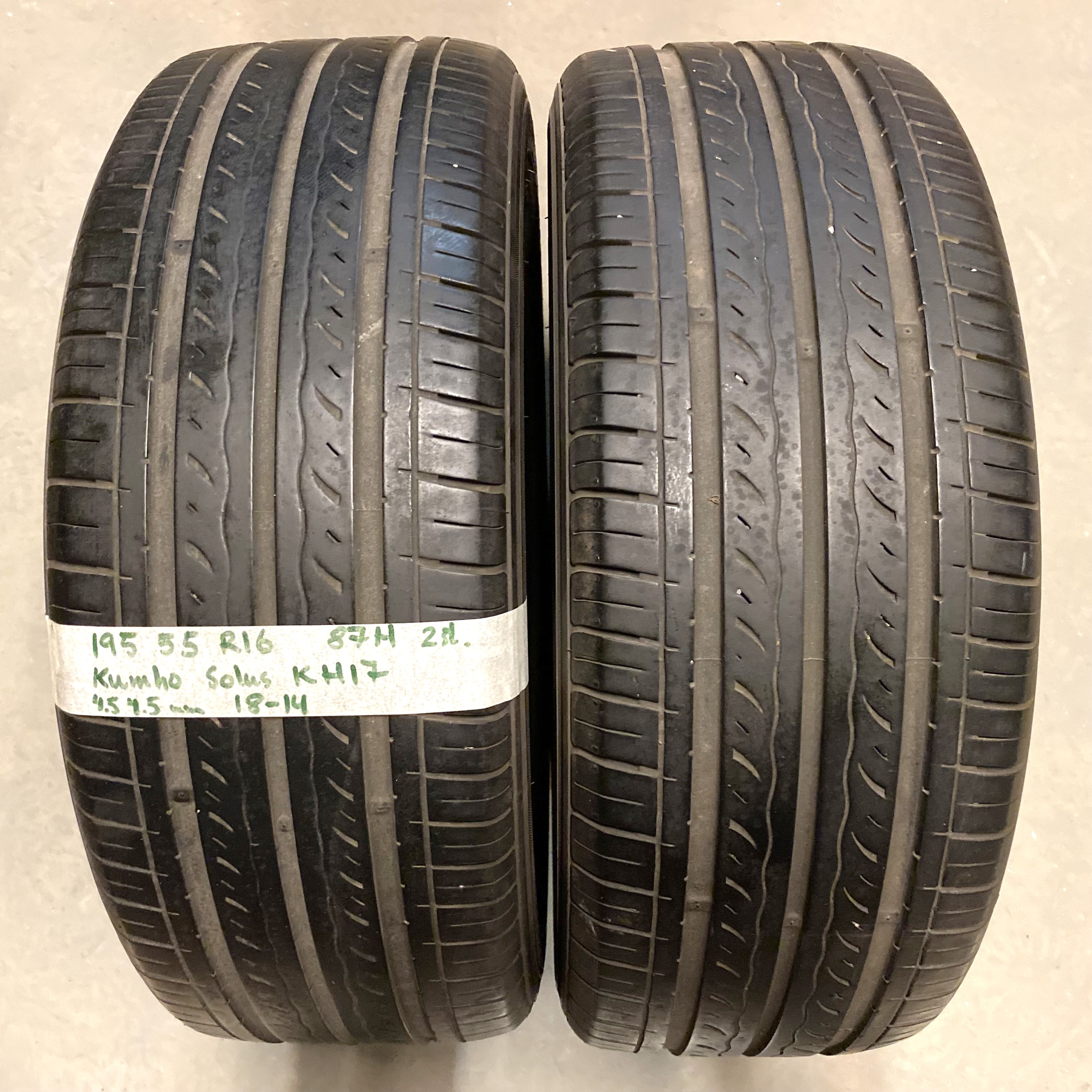 16" BEGAGNADE SOMMARDÄCK | 2 st 195/55 R16 87H Kumho Solus KH17 | V18-14 | 4.5|4.5 mm | F-4