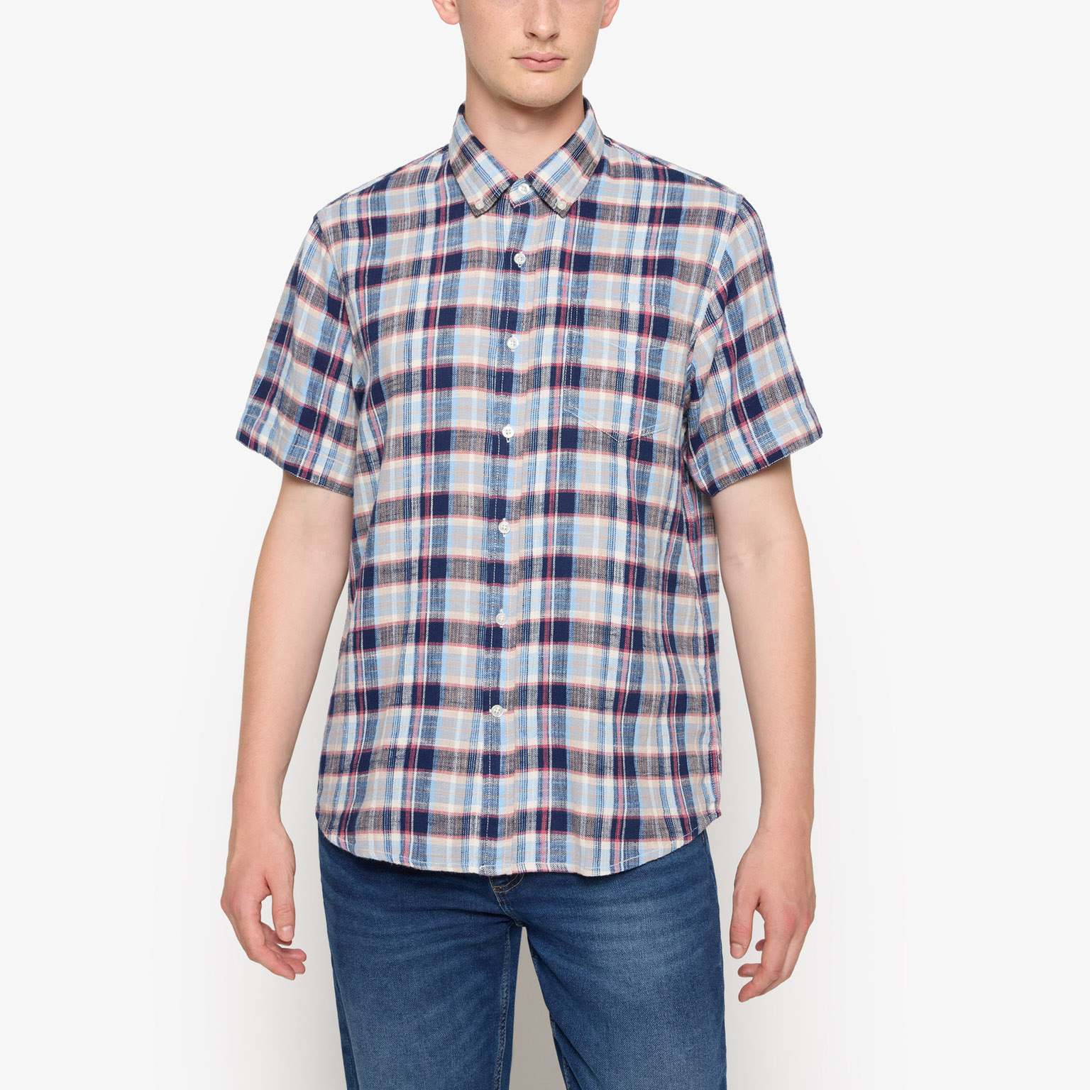 Signal - Pan Waffle Check s/s Shirt - Red Earth