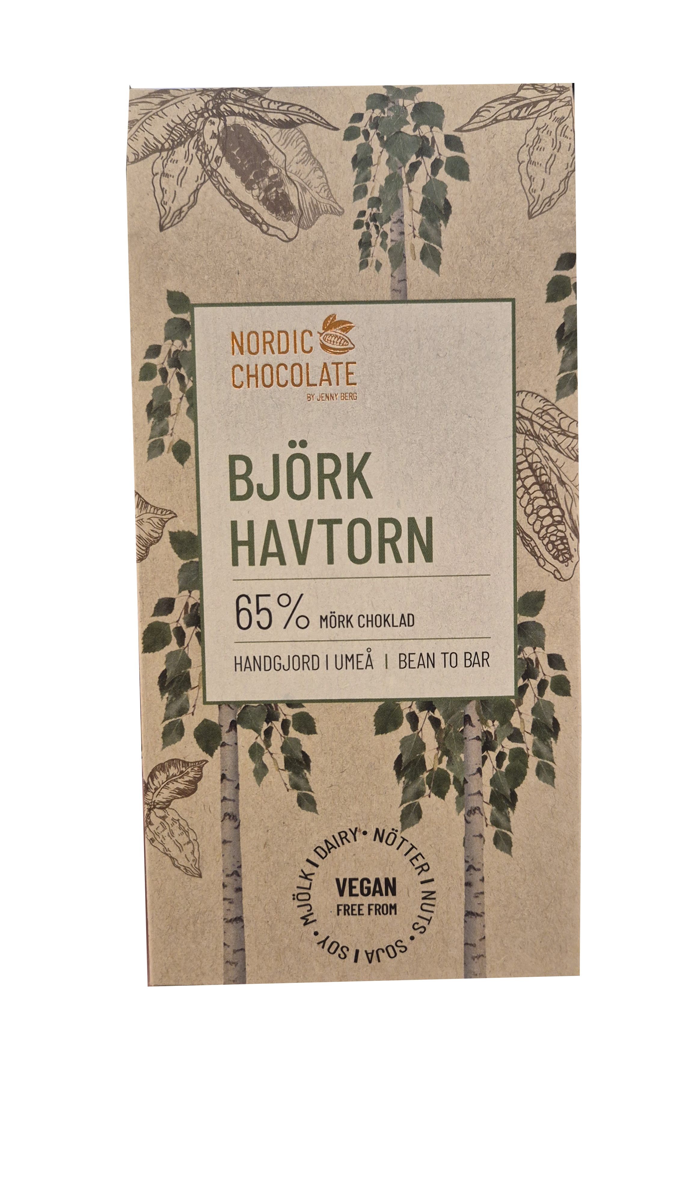 Björk Havtorn 65% Mörk choklad 90g, Nordic Chocolate