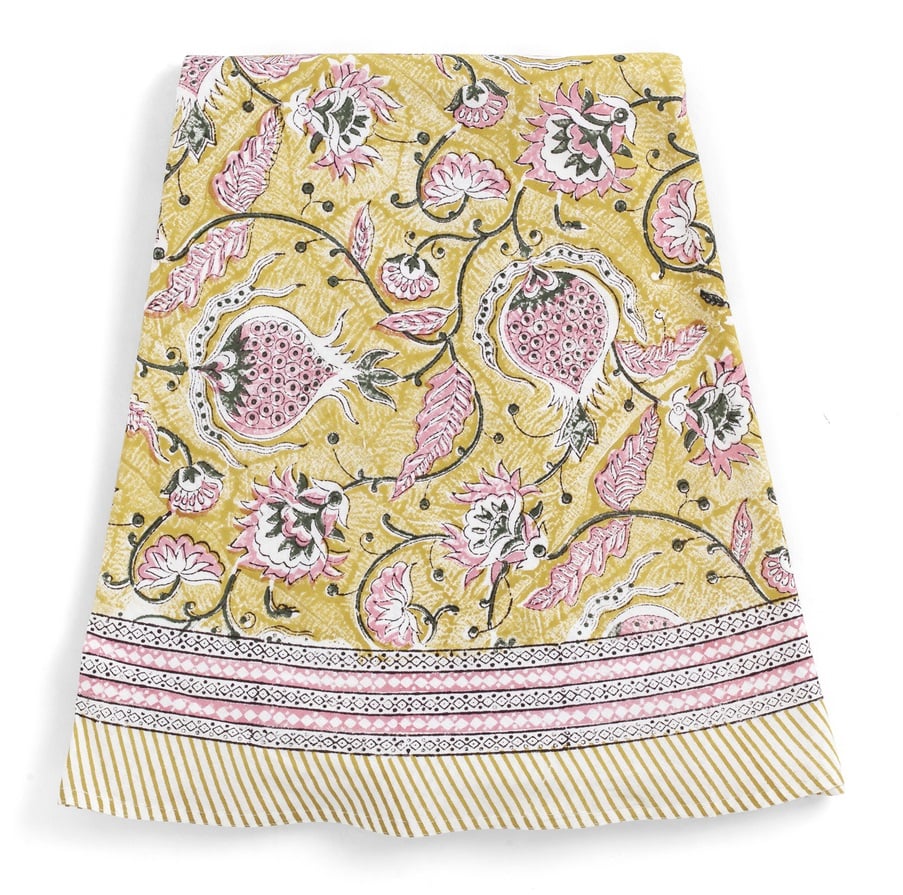 Chamois-pomegranate-bomullsduk-Yellow &Rose ,rund220 cm