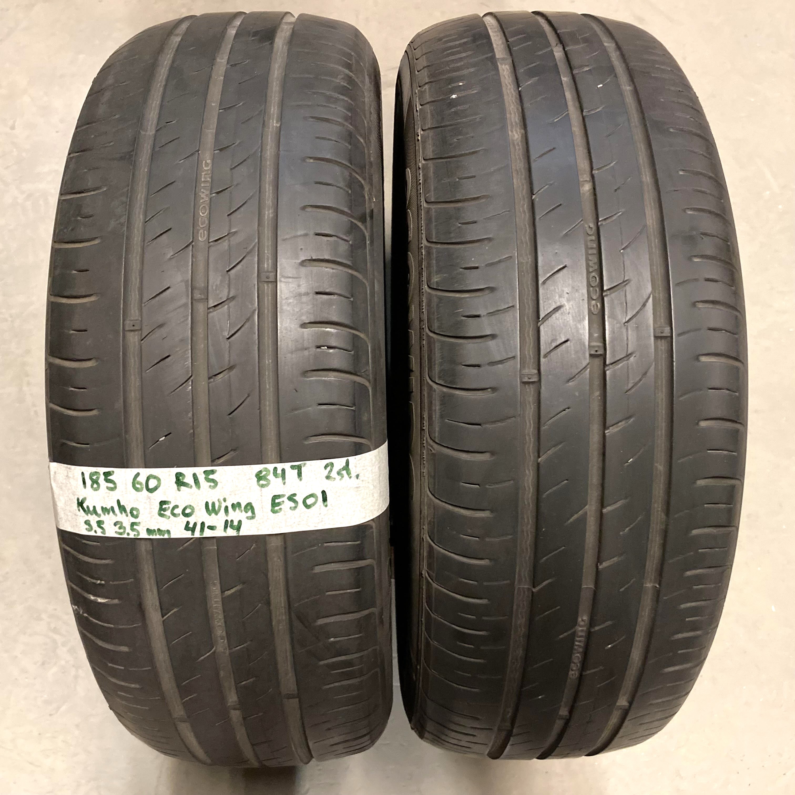 15" BEGAGNADE SOMMARDÄCK | 2 st 185/60 R15 84T Kumho Eco Wing ES01 | V41-14 | 3.5|3.5 mm | F-5