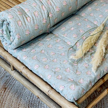 Long Cushion Mattress Vintage Roses Pale Turquoise Green Country Style Farmhouse Romance
