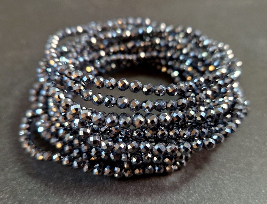 Facettslipad Hematit - Armband på elastiskt band - 3mm