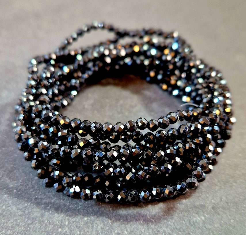 Facettslipad Svart Onyx - Armband på elastiskt band - 3mm