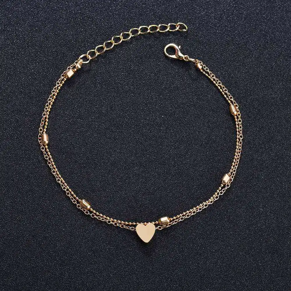Goudgeplateerde enkelband met dubbele ketting en hartvormige bedel - 3