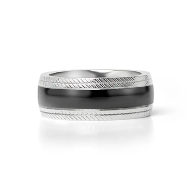 Glatter zweifarbig glänzender Ring in Schwarz & Stahl - 8mm breit - 2