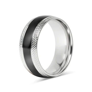 Glatter zweifarbig glänzender Ring in Schwarz & Stahl - 8mm breit - 3