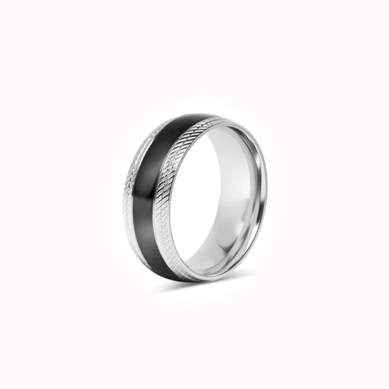 Glatter zweifarbig glänzender Ring in Schwarz & Stahl - 8mm breit