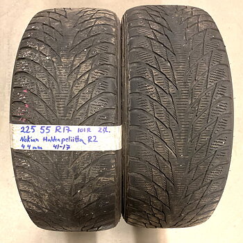 17" BEGAGNADE VINTERDÄCK M+S | 2 st 225/55 R17 101R Nokian Hakkapeliitta R2 | V41-17 | 4|4 mm | A-4