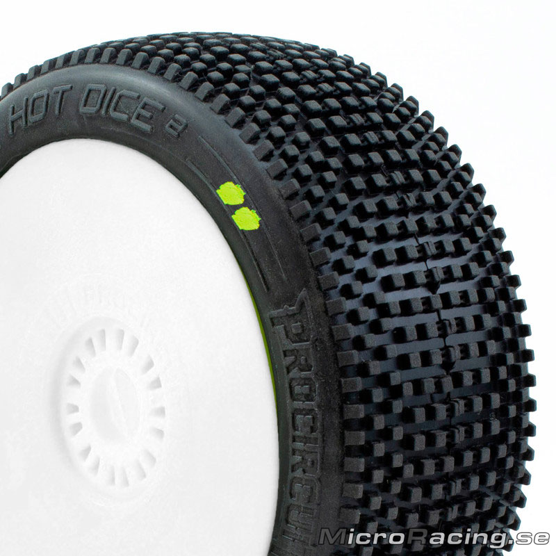 PROCIRCUIT - Hot Dices V2 Soft, 1/8 Off Road, Preglued, White Rim, 1pair - 2