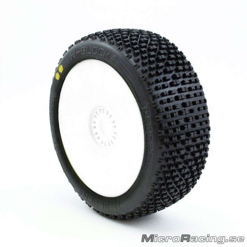 PROCIRCUIT - H-Block V2 Soft, 1/8 Off Road, Preglued, White Rim, 1pair