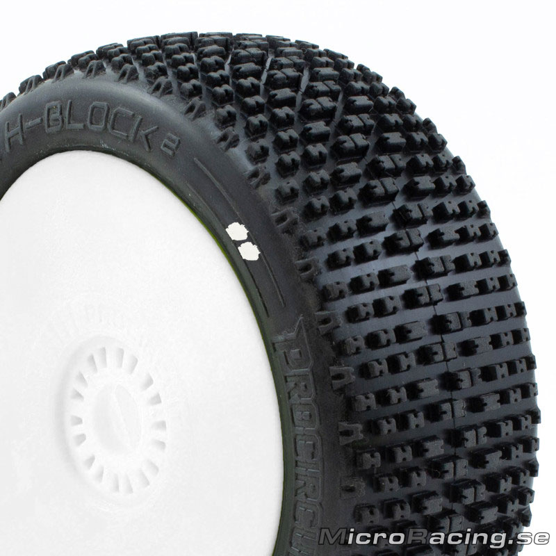 PROCIRCUIT - H-Block V2 Super Soft, 1/8 Off Road, Preglued, White Rim, 1pair - 2