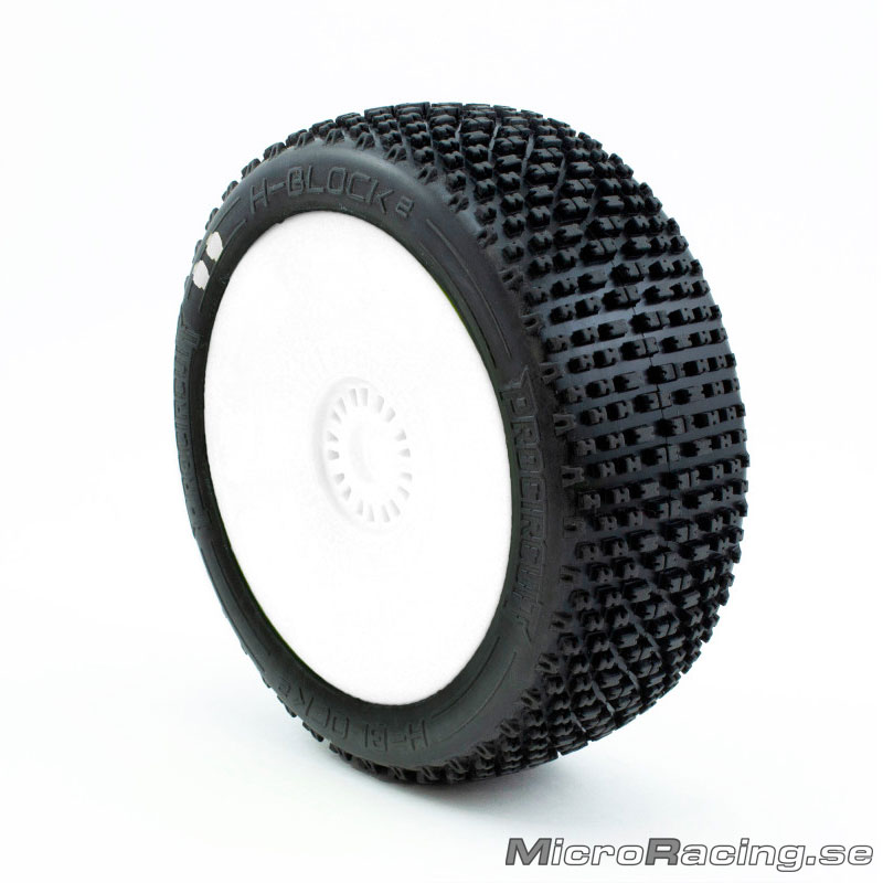 PROCIRCUIT - H-Block V2 Super Soft, 1/8 Off Road, Preglued, White Rim, 1pair