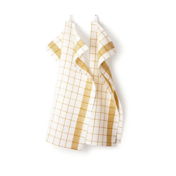 Linnehandduk köksruta ockra