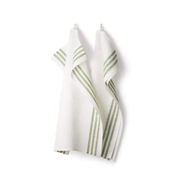 Linnehandduk randig leaf green