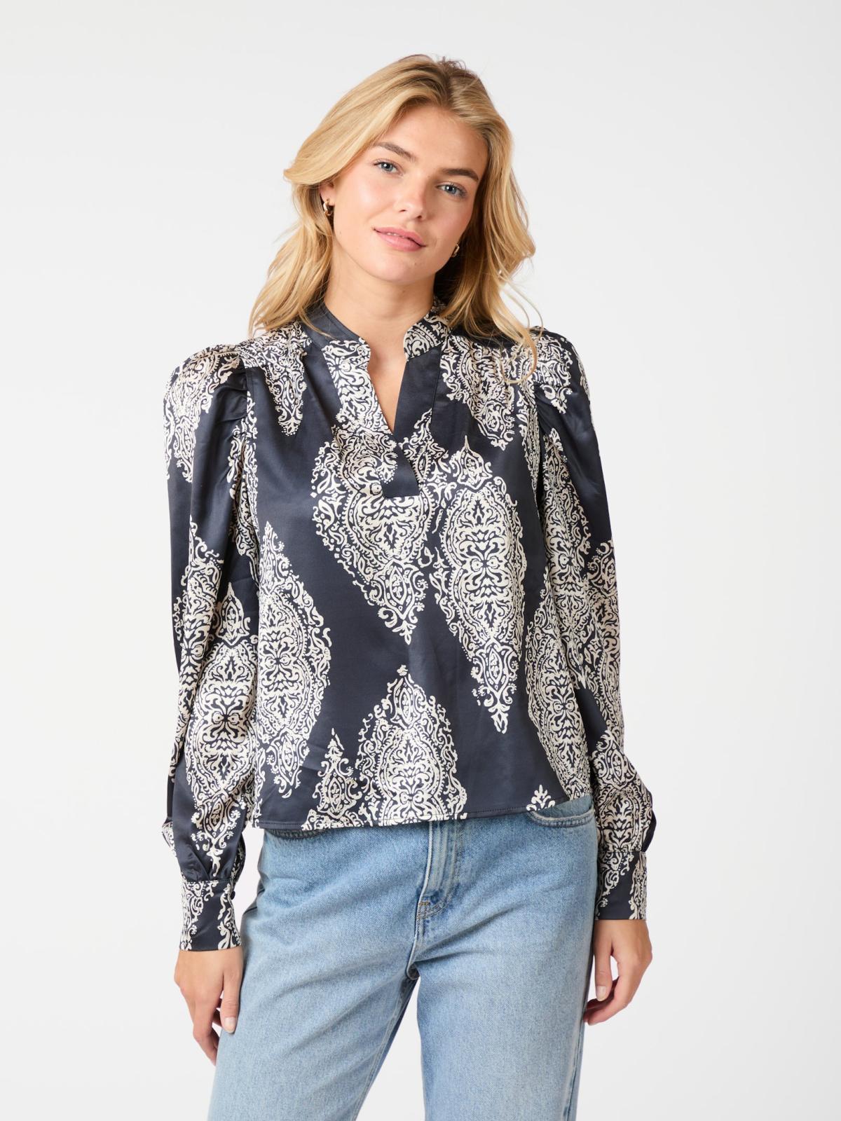 Neo Noir Rosslyn Paisley Drop Blouse, Navy - 3