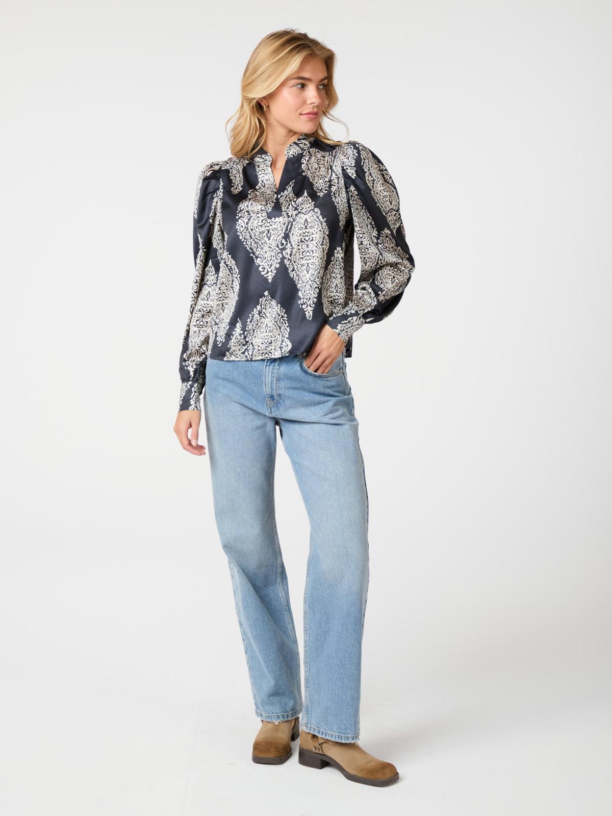 Neo Noir Rosslyn Paisley Drop Blouse, Navy - 5