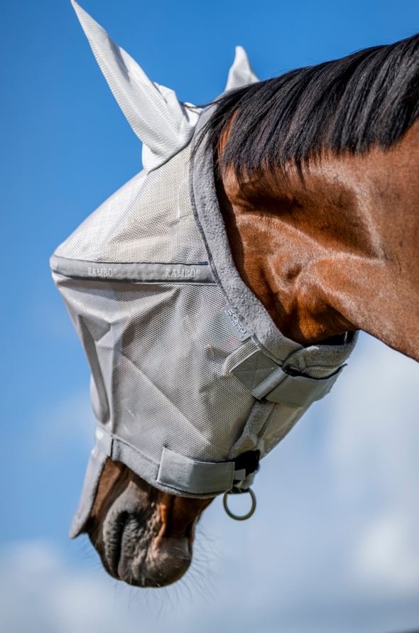 Horseware Rambo Fly Mask Plus - Silver, Titanium Grey & Silver - UV protection