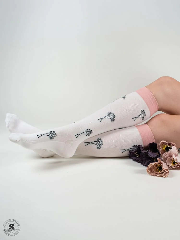 Steunkousen van wol en katoen met stijlvolle bloemen - 4
