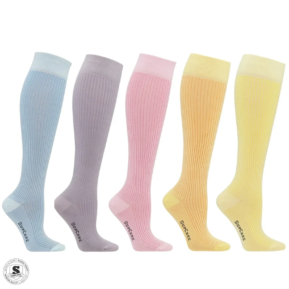 Støttestrømper i skønne pastelfarver, Rib weave 5-pak - 2