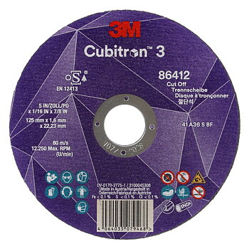 3M™ Cubitron™ 3 cut-off wheel, 36+, T41, 125 mm x 1.6 mm x 22.23 mm