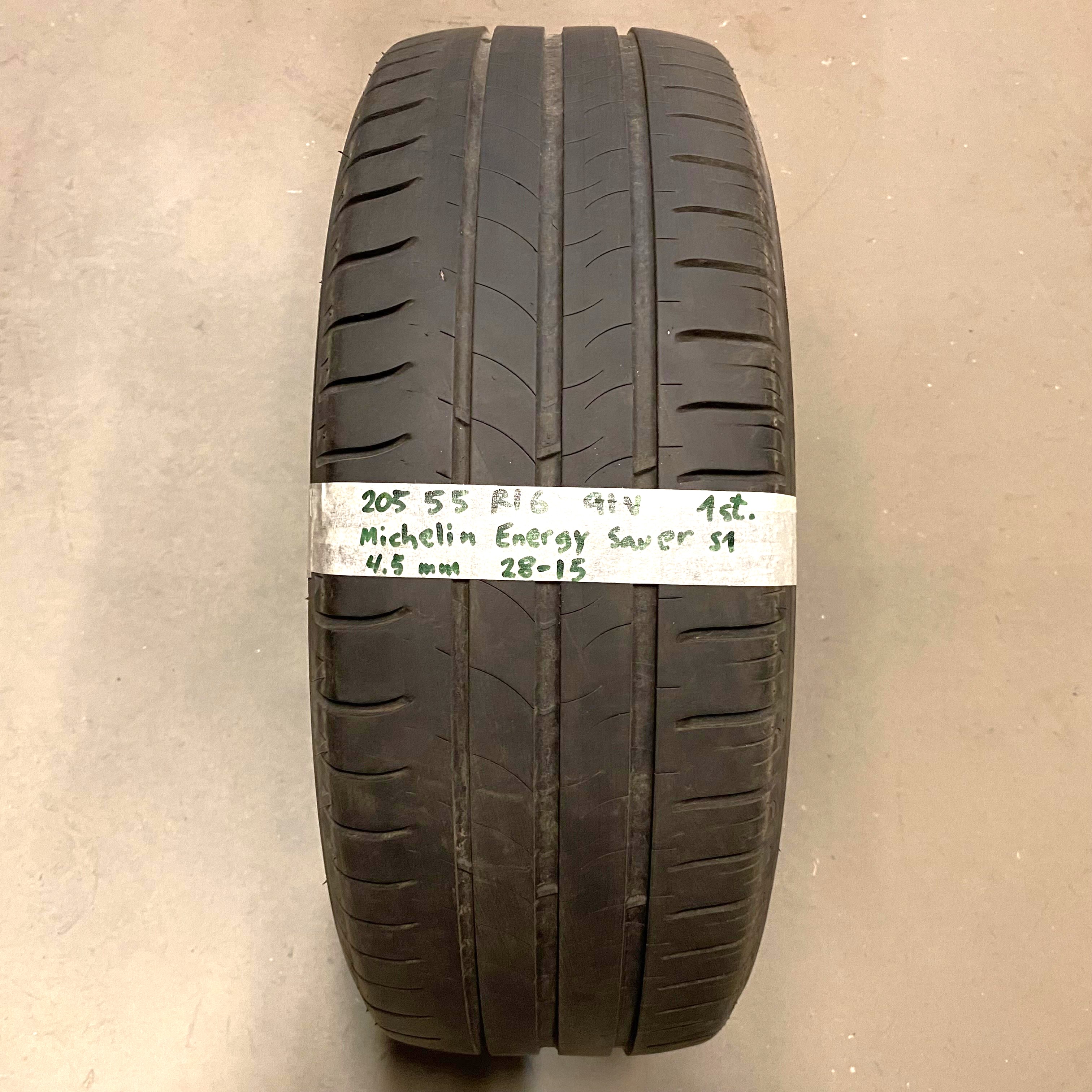 16" BEGAGNAT SOMMARDÄCK | 1 st 205/55 R16 91V Michelin Energy Saver S1 | V28-15 | 4.5 mm | G-2